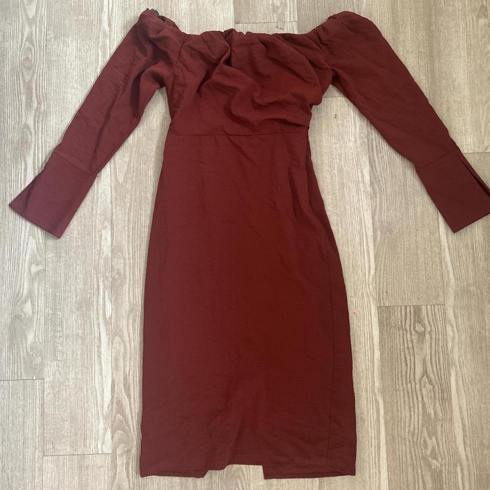Brown off the shoulder dress